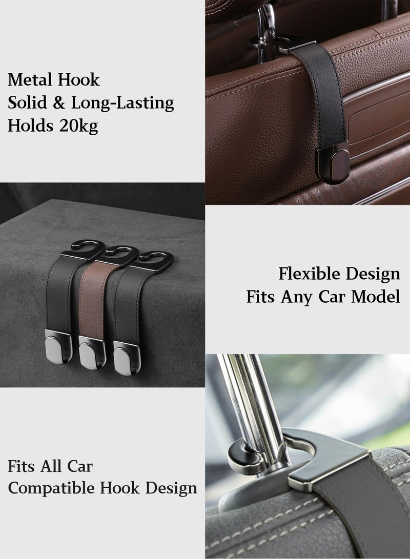 خطاف سيارة من الجلد الأسود – معلق ظهر المقعد للحقيبة، الجوال، سعة 20 كغ، منظم مدمج لتوفير المساحة - Image 3